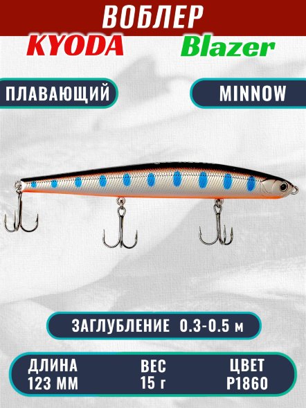 Воблер KYODA Blazer Minnow-123F длина 12,3 см вес 15,0 гр цвет P1860 заглубление 0,3-0,5 м