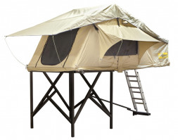 Палатка туристическая быстро раскладывающаяся СТОКРАТ для установки на крышу автомобиля с козырьком над входом и тамбуром улучшеная ткань. STO TN-RT0002