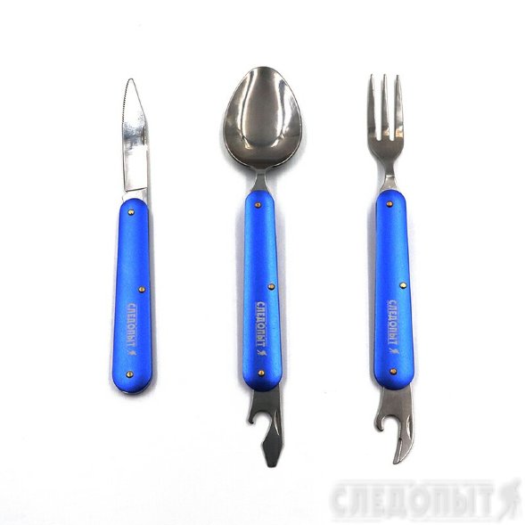 Набор складных столовых приборов СЛЕДОПЫТ, в чехле ложка, вилка, нож, на блистере